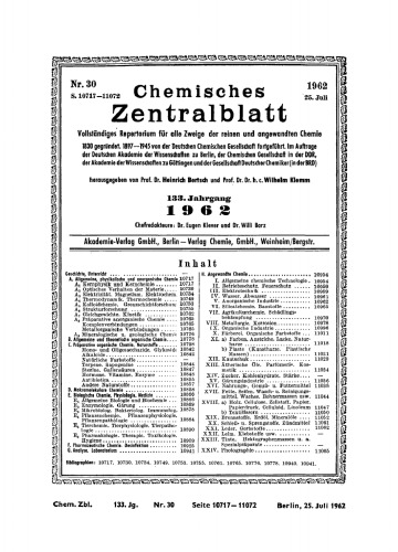 Chemisches Zentralblatt: 30/1962, 133. Jahrgang 25. Juli