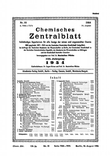 Chemisches Zentralblatt: 33/1954, 125. Jahrgang 18. August