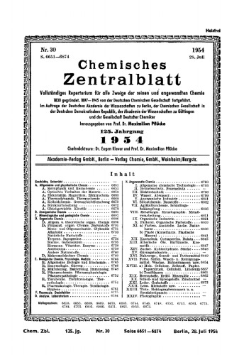 Chemisches Zentralblatt: 30/1954, 125. Jahrgang 28. Juli