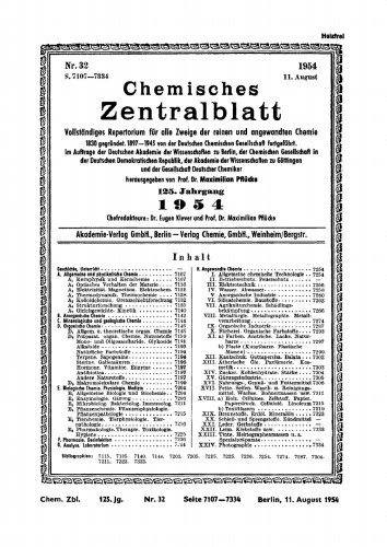 Chemisches Zentralblatt: 32/1954, 125. Jahrgang 11. August