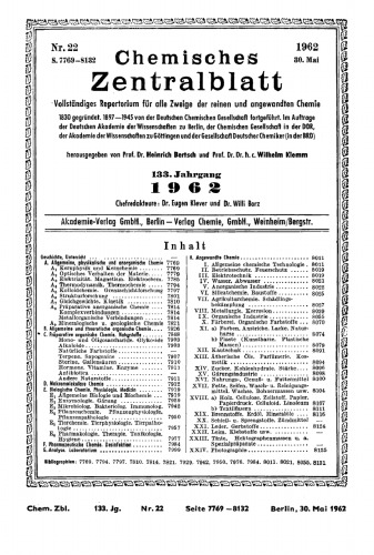 Chemisches Zentralblatt: 22/1962, 133. Jahrgang 30. Mai