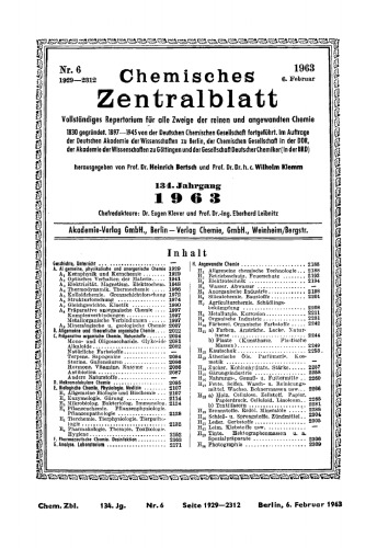 Chemisches Zentralblatt: 6/1963, 134. Jahrgang 6. Februar