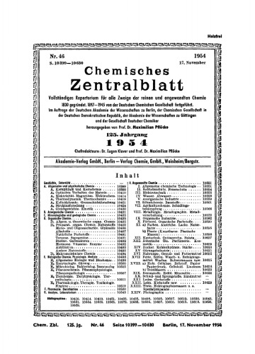 Chemisches Zentralblatt: 46/1954, 125. Jahrgang 17. November