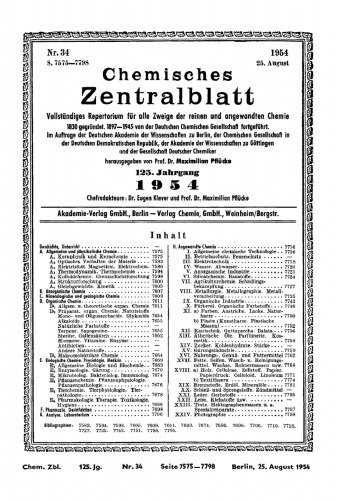 Chemisches Zentralblatt: 34/1954, 125. Jahrgang 25. August
