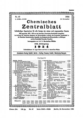 Chemisches Zentralblatt: 47/1954, 125. Jahrgang 24. November