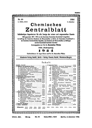 Chemisches Zentralblatt: 40/1954, 125. Jahrgang 6. Oktober