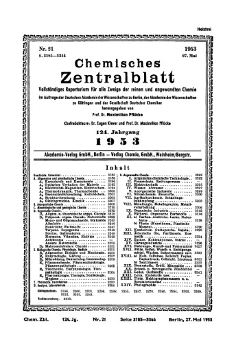 Chemisches Zentralblatt: 21/1953, 124. Jahrgang 27. Mai