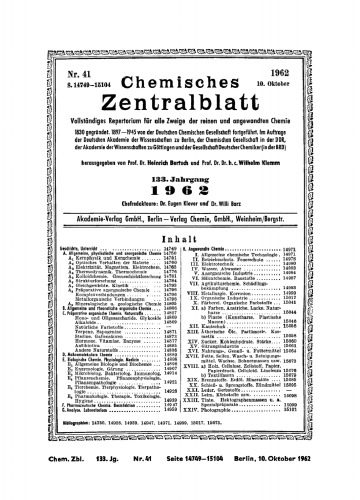 Chemisches Zentralblatt: 41/1962, 133. Jahrgang 10. Oktober