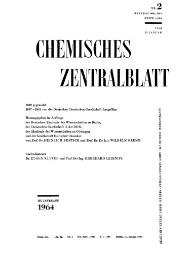 Chemisches Zentralblatt: 2/1964, 135. Jahrgang 15. Januar