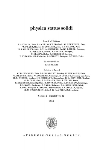 Physica status solidi: Volume 2, Number 7 1962