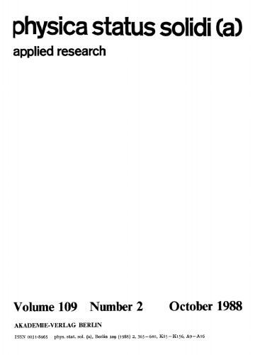Physica status solidi / A.: Volume 109, Number 2 October 16