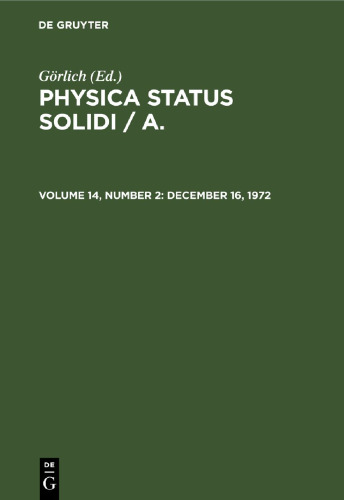 Physica status solidi / A.: Volume 14, Number 2 December 16, 1972
