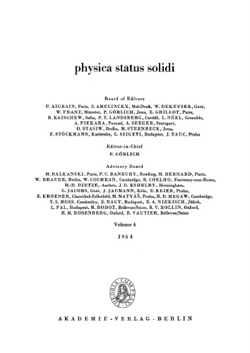 Physica status solidi: Volume 4, Number 1 1964