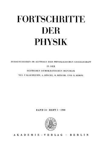 Fortschritte der Physik / Progress of Physics: Band 14, Heft 5 1966