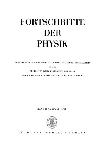 Fortschritte der Physik / Progress of Physics: Band 14, Heft 12 1966