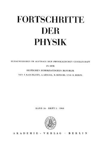 Fortschritte der Physik / Progress of Physics: Band 16, Heft 5 1968