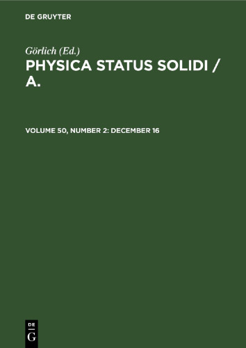 Physica status solidi / A.: Volume 50, Number 2 December 16