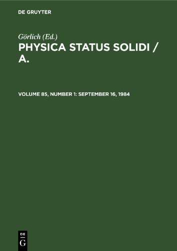 Physica status solidi / A.: Volume 85, Number 1 September 16, 1984