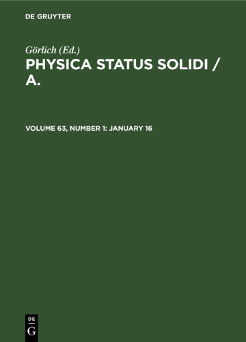 Physica status solidi / A.: Volume 63, Number 1 January 16