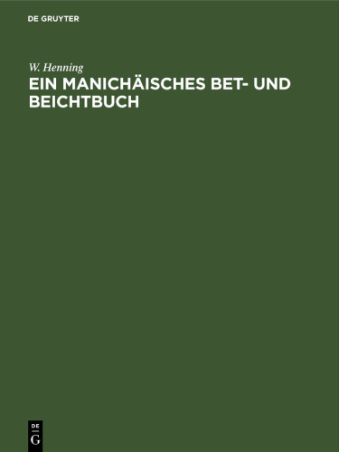 Ein Manichäisches Bet- und Beichtbuch: Einzelausgabe