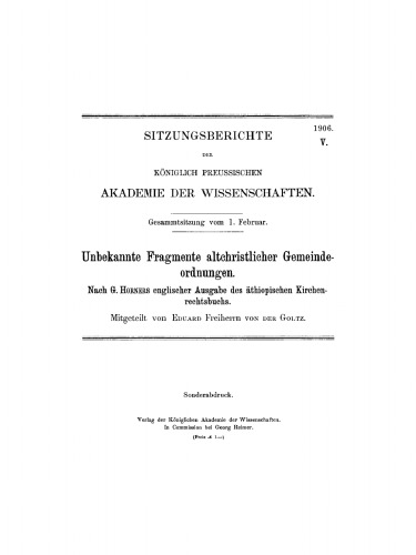 Unbekannte Fragmente altchristlicher Gemeindeordnungen