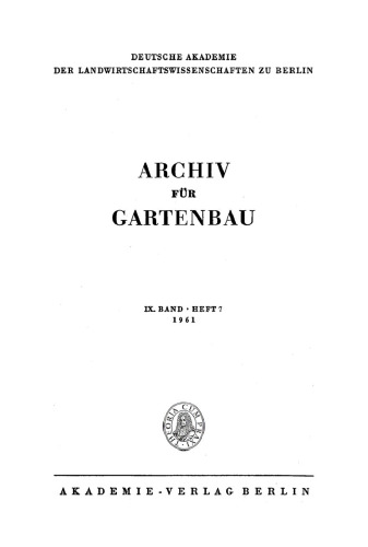 Archiv für Gartenbau: Band 9, Heft 7 1961