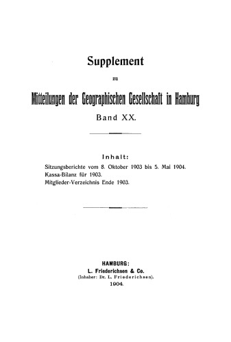 Supplement zu Mitteilungen der Geographischen Gesellschaft in Hamburg, Band XX.