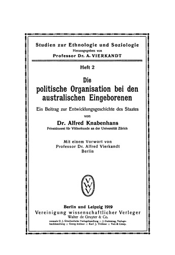 Die politische Organisation bei den australischen Eingeborenen
