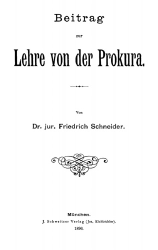 Beitrag zur Lehre von der Prokura