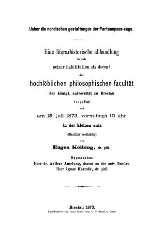 Ueber die nordischen gestaltungen der Partonopeus-sage: Eine literarhistorische Abhandlung