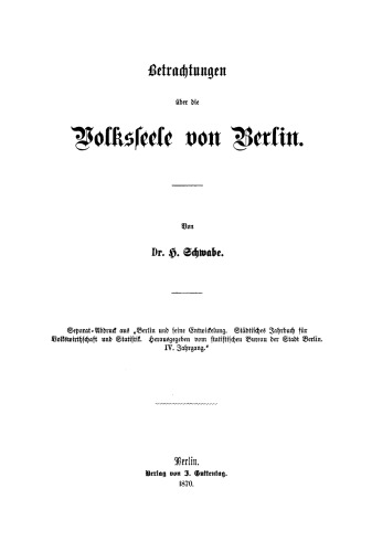 Betrachtungen über die Volksseele von Berlin