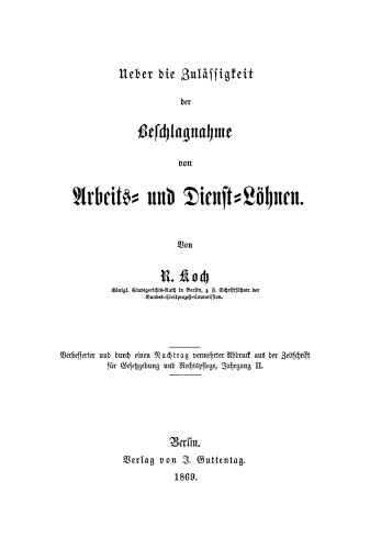 Ueber die Zulässigkeit der Beschlagnahme von Arbeits- und Dienst-Löhnen