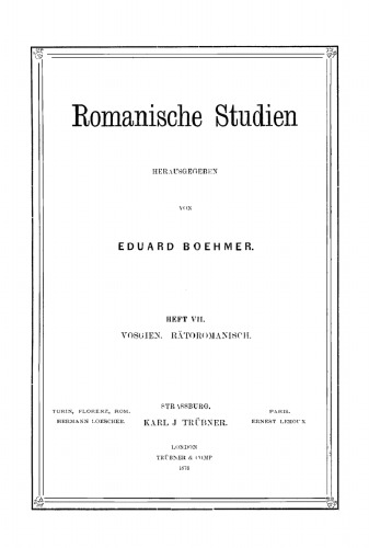 Romanische Studien: Heft 7 Vosgien. Rätoromanisch