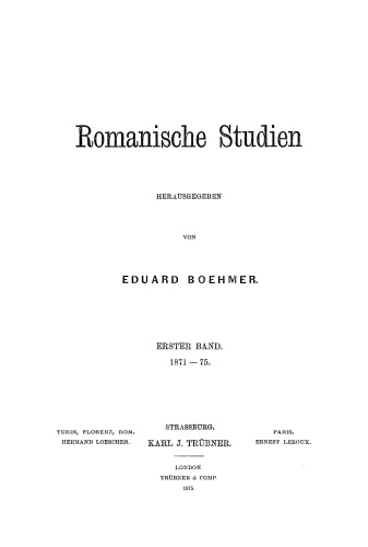 Romanische Studien: Heft 5 Altfranzösisch. Italienische Volkslieder