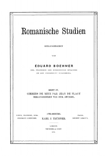 Romanische Studien: Heft 4 Girbers de Metz par Jean de Flagy