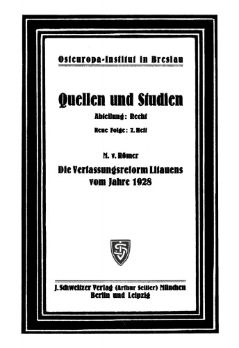 Die Verfassungsreform Litauens vom Jahre 1928