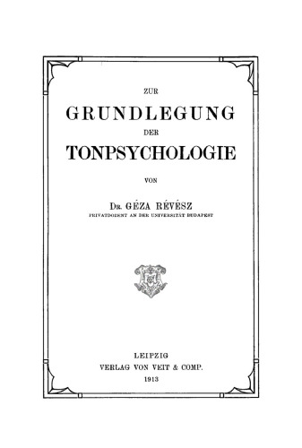 Zur Grundlegung der Tonpsychologie