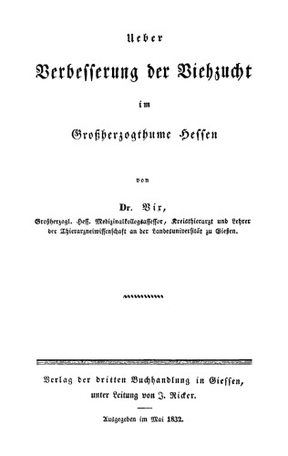 Ueber Verbesserung der Viehzucht im Großherzogthume Hessen