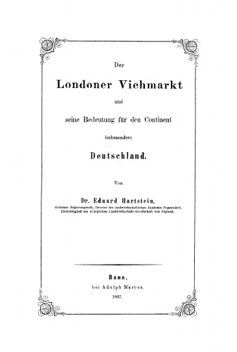 Der Londoner Viehmarkt und seine Bedeutung für den Continent insbesondere Deutschland