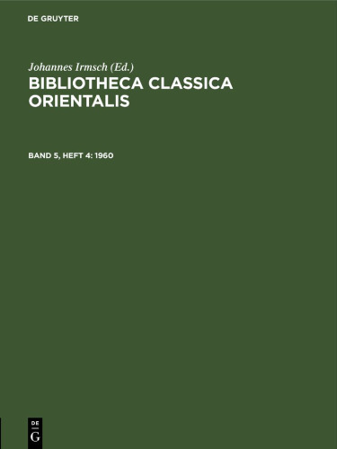 Bibliotheca Classica Orientalis: Band 5, Heft 4 1960