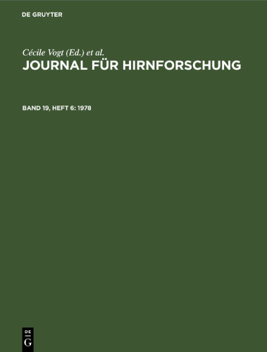 Journal für Hirnforschung: Band 19, Heft 6 1978