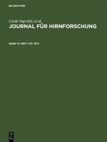 Journal für Hirnforschung: Band 13, Heft 4/5 1972