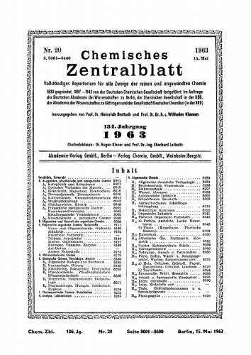 Chemisches Zentralblatt: 20/1963, 134. Jahrgang 15. Mai