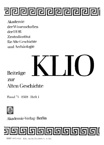 Klio: Band 71, Heft 1 1989