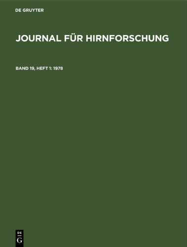 Journal für Hirnforschung: Band 19, Heft 1 1978