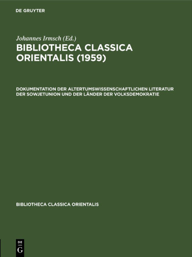Bibliotheca Classica Orientalis: Band 4, Heft 1