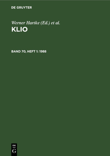 Klio: Band 70, Heft 1 1988
