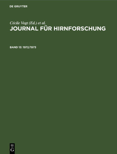 Journal für Hirnforschung: Band 13 1972/1973