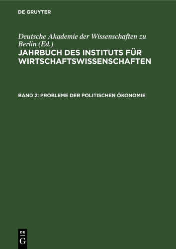 Jahrbuch des Instituts für Wirtschaftswissenschaften: Band 2