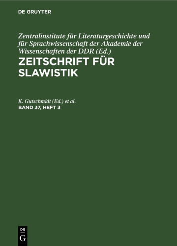 Zeitschrift für Slawistik: Band 37, Heft 3